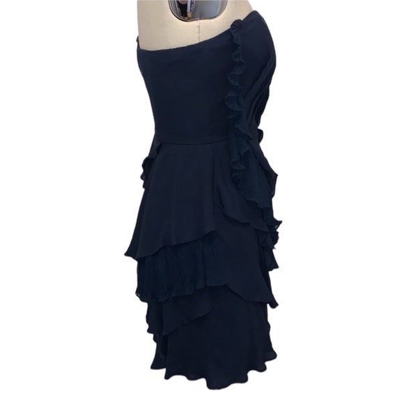 Ali-Ro Navy Blue Silk Strapless Ruffle Dress Size 8 - Picture 2 of 6